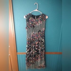 Lapis Fairy Black Floral Polka Dot Pleated Sleeveless Tulle Fully Lined Dress